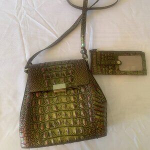 Brahmin Margo Crossbody Pesto Metallic Bag and Card Holder/Slim Wallet